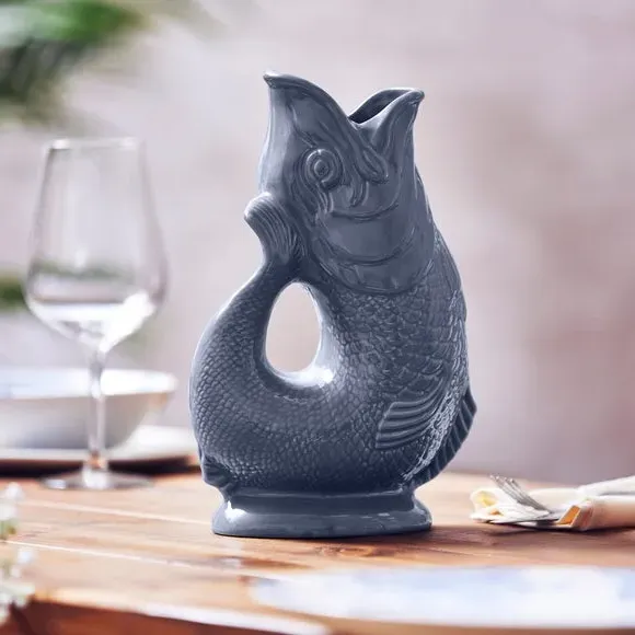 Fish Jug with Glossy Glaze - Grey, Ceramic