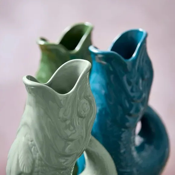 Fish Jug with Glossy Glaze - Sage, Ceramic