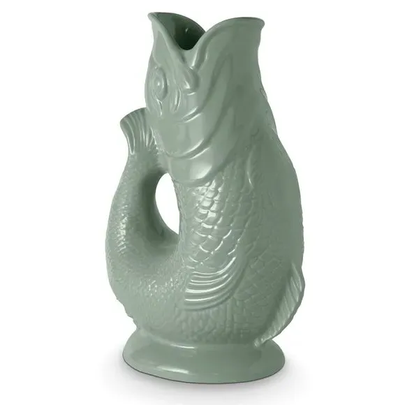Fish Jug with Glossy Glaze - Sage, Ceramic