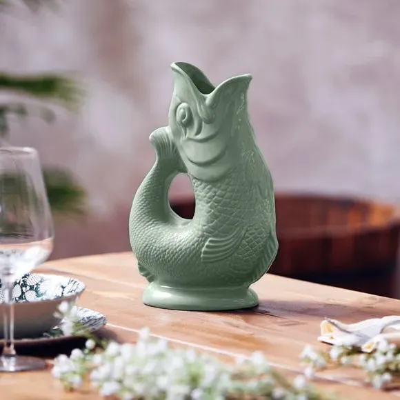 Fish Jug with Glossy Glaze - Sage, Ceramic