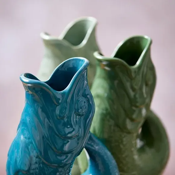 Fish Jug with Glossy Glaze - Teal, Ceramic