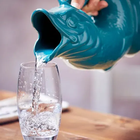 Fish Jug with Glossy Glaze - Teal, Ceramic