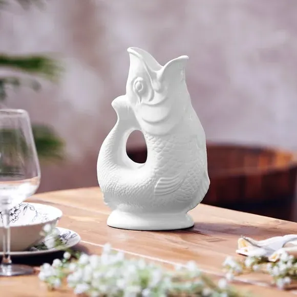 Fish Jug with Glossy Glaze - White, Ceramic