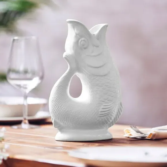 Fish Jug with Glossy Glaze - White, Ceramic