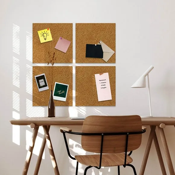4-Pack Cork Wall Tiles Self-Adhesive - Natural image