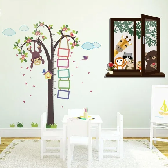 Animal Wall Stickers with Height Chart - Multicolor