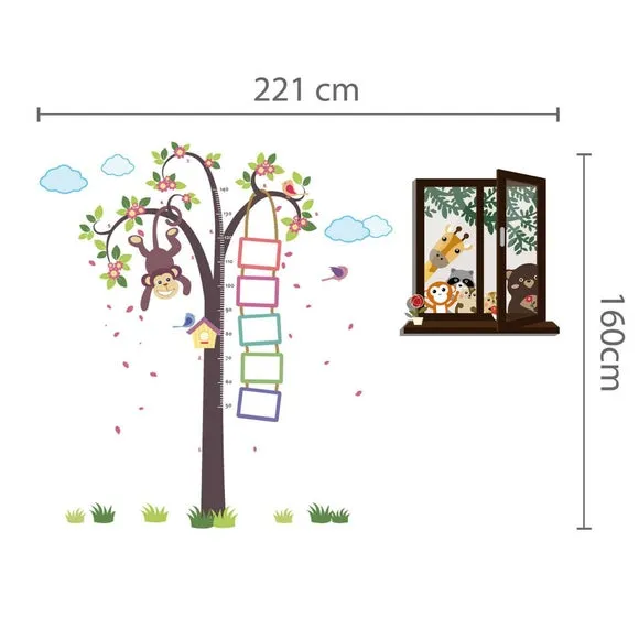 Animal Wall Stickers with Height Chart - Multicolor