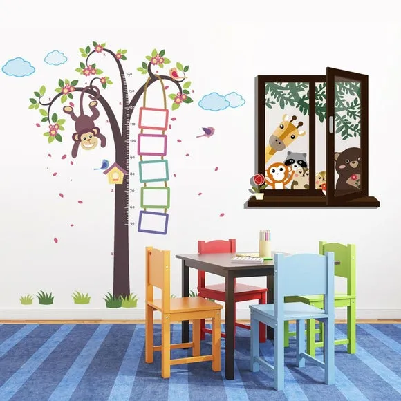 Animal Wall Stickers with Height Chart - Multicolor
