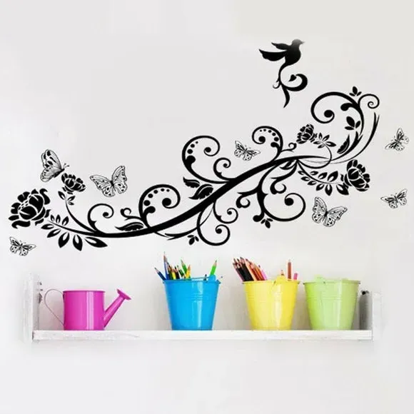 Butterfly Vine Wall Sticker - Black, Vinyl