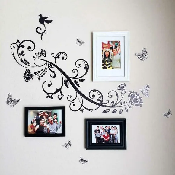 Butterfly Vine Wall Sticker - Black, Vinyl