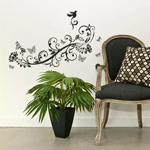 Butterfly Vine Wall Sticker - Black, Vinyl