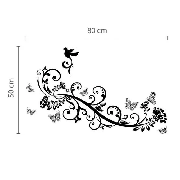 Butterfly Vine Wall Sticker - Black, Vinyl