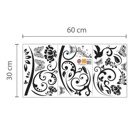 Butterfly Vine Wall Sticker - Black, Vinyl