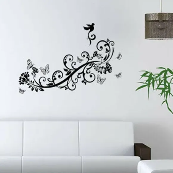 Butterfly Vine Wall Sticker - Black, Vinyl image
