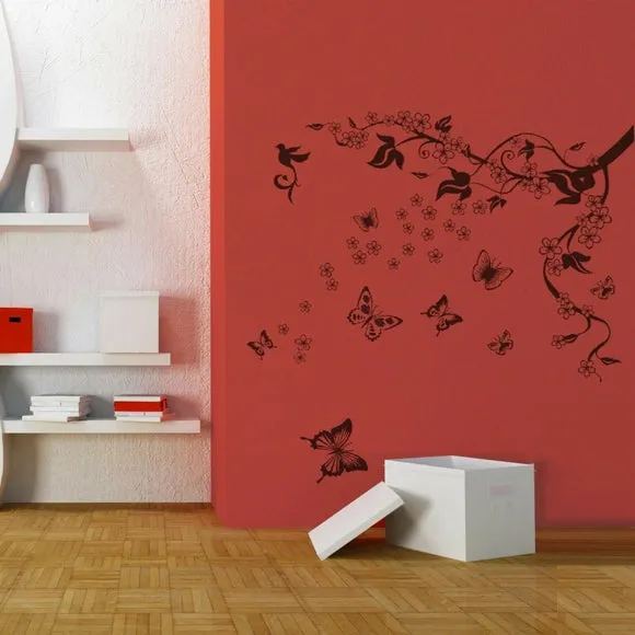 Butterfly Vine Wall Sticker - Pink, Vinyl