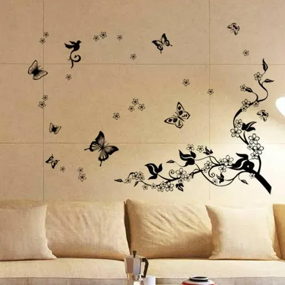 Butterfly Vine Wall Sticker - Pink, Vinyl image