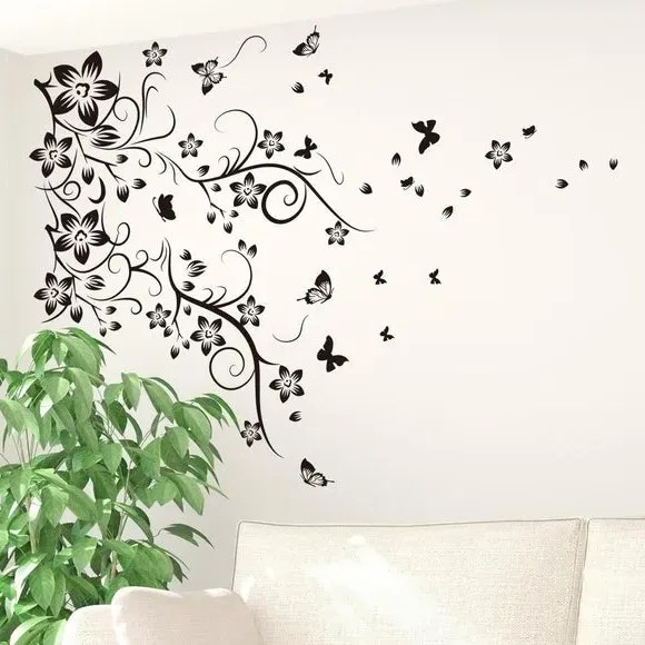 Butterfly Vine Wall Stickers - Black, Vinyl