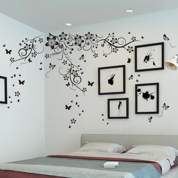Butterfly Vine Wall Stickers - Black, Vinyl