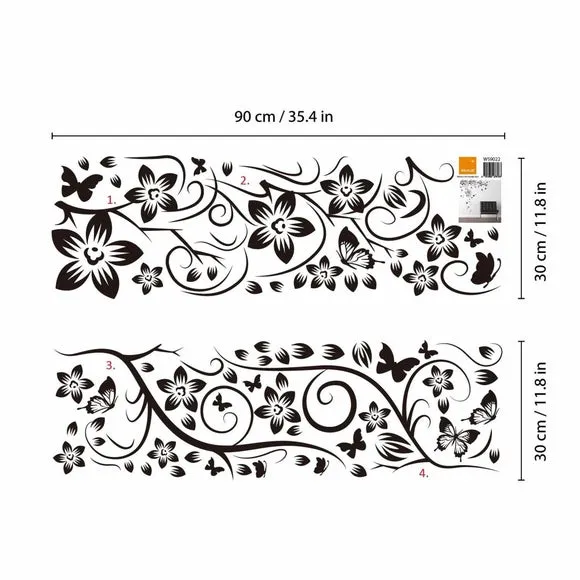 Butterfly Vine Wall Stickers - Black, Vinyl