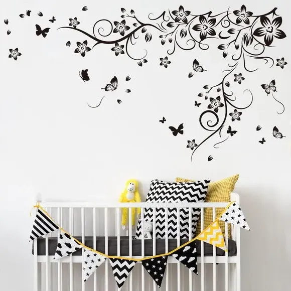 Butterfly Vine Wall Stickers - Black, Vinyl image