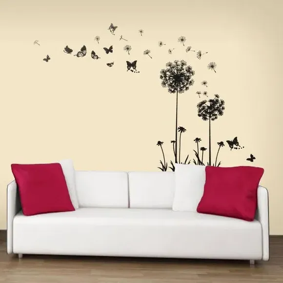 Dandelion & Butterflies Wall Stickers - Black, Vinyl