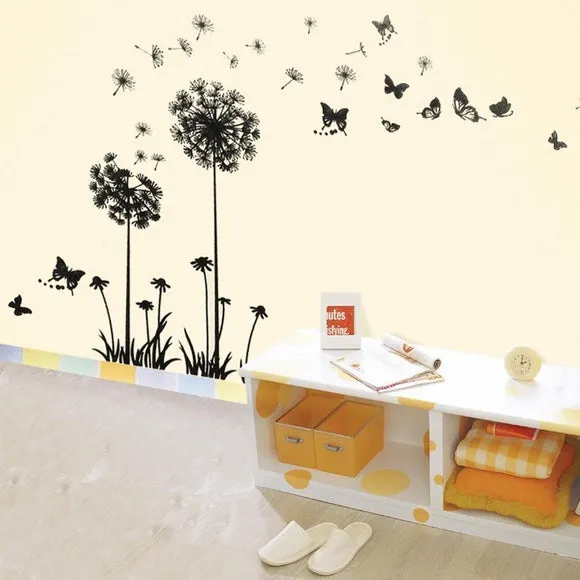 Dandelion & Butterflies Wall Stickers - Black, Vinyl