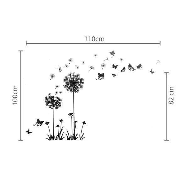 Dandelion & Butterflies Wall Stickers - Black, Vinyl