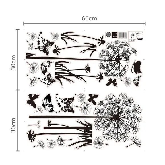 Dandelion & Butterflies Wall Stickers - Black, Vinyl