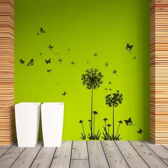 Dandelion & Butterflies Wall Stickers - Black, Vinyl image