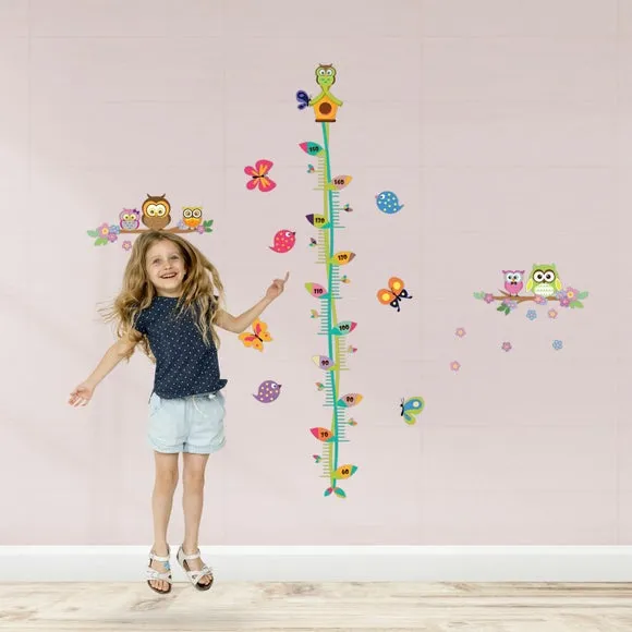 Floral Owl Tree Height Chart - Multicolor, Vinyl