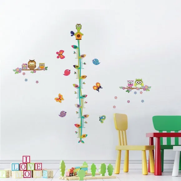 Floral Owl Tree Height Chart - Multicolor, Vinyl
