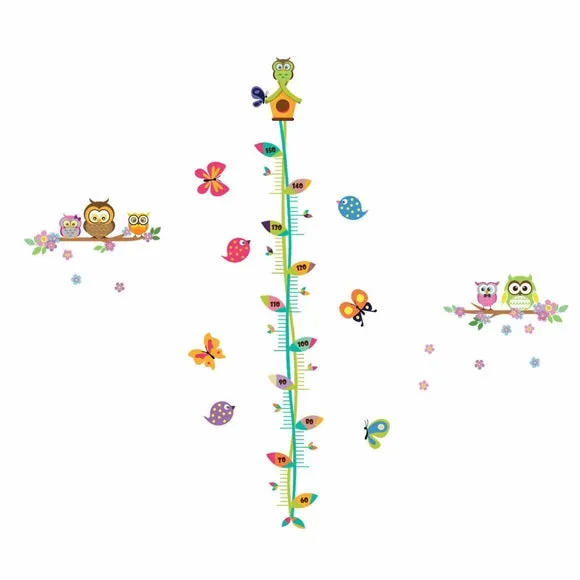Floral Owl Tree Height Chart - Multicolor, Vinyl