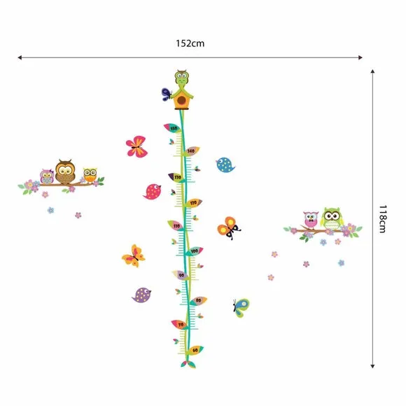 Floral Owl Tree Height Chart - Multicolor, Vinyl