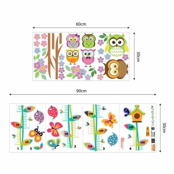 Floral Owl Tree Height Chart - Multicolor, Vinyl