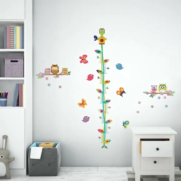 Floral Owl Tree Height Chart - Multicolor, Vinyl image