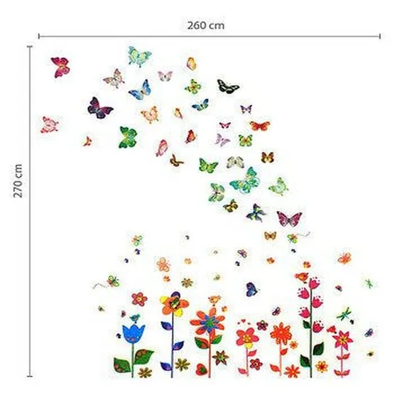 Floral Wall Stickers with Butterflies - Multicolor