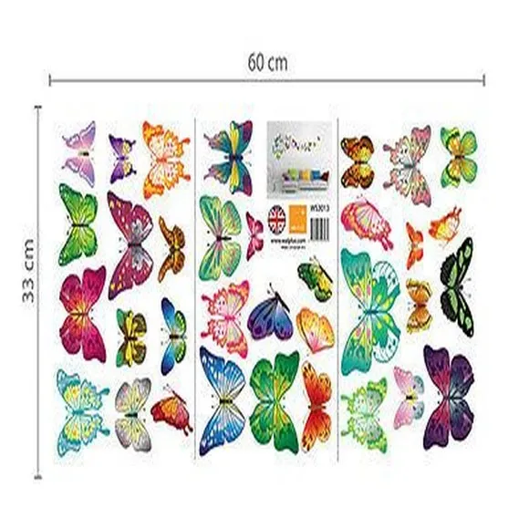 Floral Wall Stickers with Butterflies - Multicolor