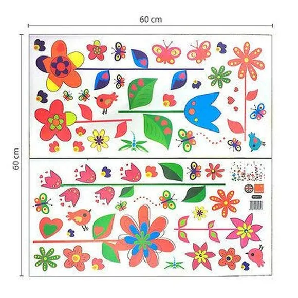 Floral Wall Stickers with Butterflies - Multicolor