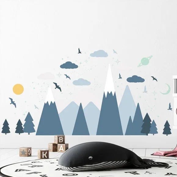 Mountain Landscape Wall Stickers - Blue, Vinyl
