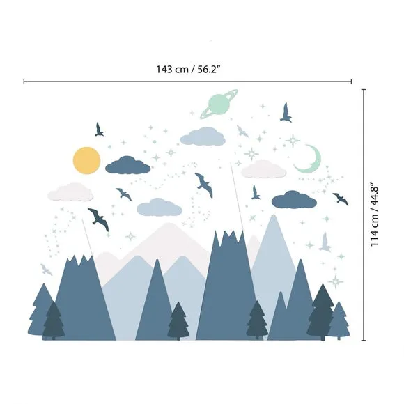 Mountain Landscape Wall Stickers - Blue, Vinyl