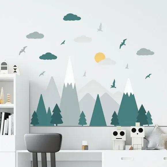 Mountain Landscape Wall Stickers - Multicolor, Vinyl