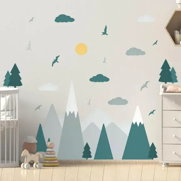 Mountain Landscape Wall Stickers - Multicolor, Vinyl