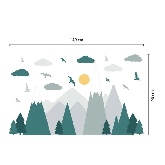 Mountain Landscape Wall Stickers - Multicolor, Vinyl