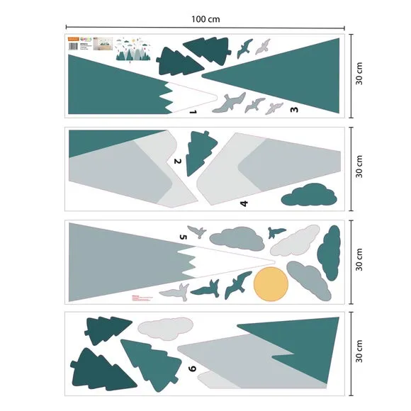 Mountain Landscape Wall Stickers - Multicolor, Vinyl