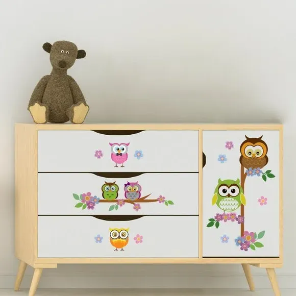 Owl Flower Tree Wall Sticker - Multicolor, Vinyl