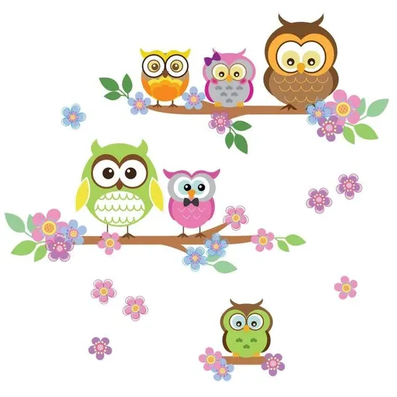 Owl Flower Tree Wall Sticker - Multicolor, Vinyl