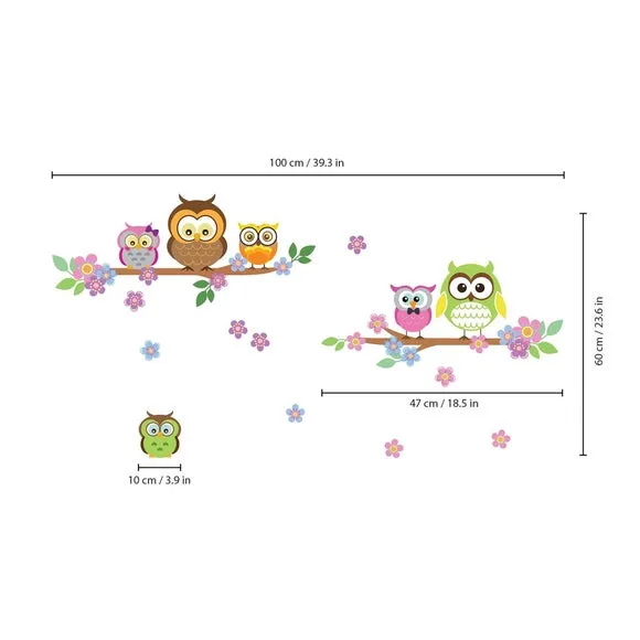 Owl Flower Tree Wall Sticker - Multicolor, Vinyl
