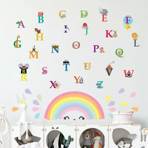 Rainbow Alphabet Wall Stickers - Multicolor, Vinyl