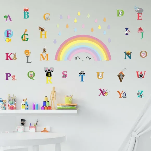 Rainbow Alphabet Wall Stickers - Multicolor, Vinyl