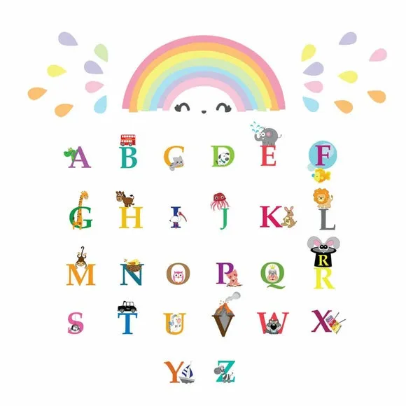 Rainbow Alphabet Wall Stickers - Multicolor, Vinyl